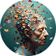 Creative elderly man with colorful paper fragments around